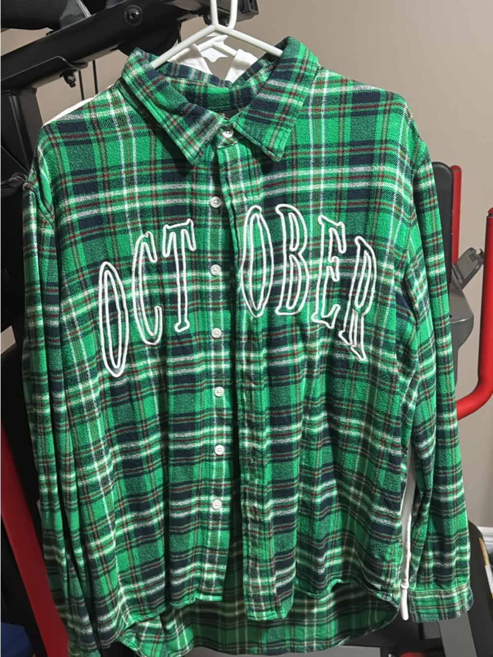 OVO Green Plaid Button-Down Shirt with 'OCTOBER' Embroidery